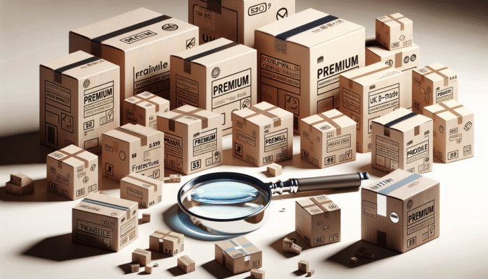 A stack of high-quality, double-walled cardboard boxes made in the UK labelled "Fragile" and checked for damages.