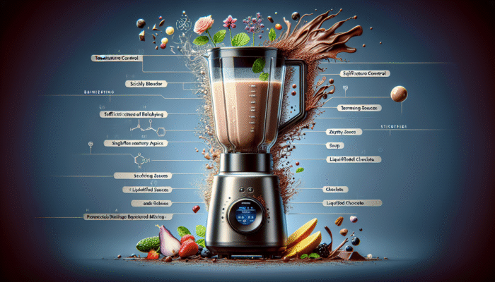 High-end blender featuring advanced temperature control technology, seamlessly blending and heating soups, sauces, and chocolate.