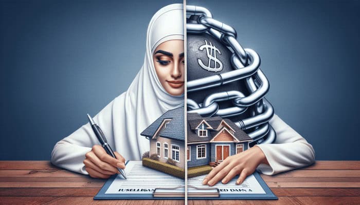 Debt Consolidation Loan Document Organizers: A Comprehensive Guide | DCL A house as collateral for a secured loan alongside a person signing an unsecured loan document, illustrating the different debt consolidation options.