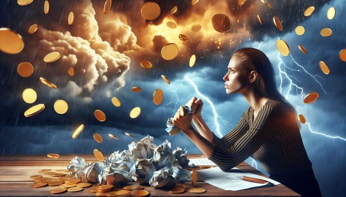 Understanding the pitfalls of debt consolidation: Risks to Consider | DCL Graph illustrating fluctuating interest rates affecting a distressed person reviewing loan documents for debt consolidation.