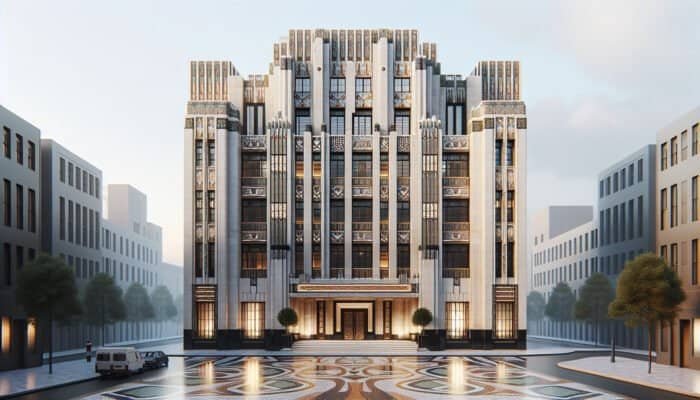 Art Deco building in London showcasing beautiful terrazzo flooring, illustrating its journey from luxury to modern versatility.