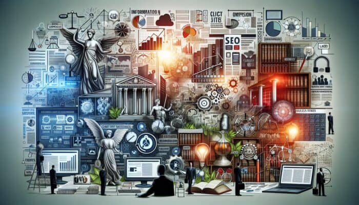 A modern law firm website displaying articles, videos, infographics on legal concepts, and client success stories, all optimised for SEO.