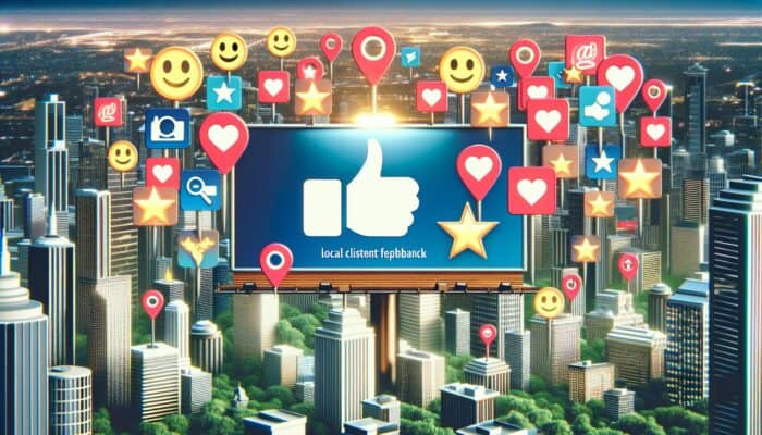 Positive client reviews displayed on screens with Google My Business, Yelp, and Avvo icons against a cityscape background.