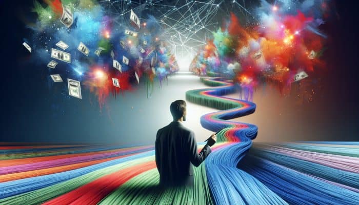 Debt Consolidation Success Stories to Inspire You in the UK | DCL Debt Consolidation Success Stories to Inspire You in the UK: Person feeling relieved as colorful debts merge into a calm river, symbolising debt consolidation and financial stability.