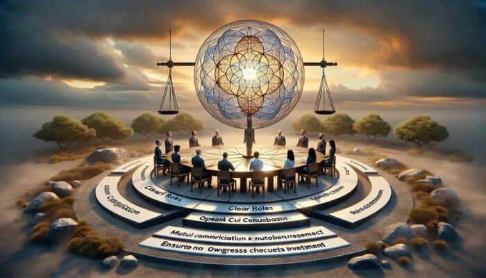 Infographic illustrating experts working together with clearly defined roles, mutual respect, and open communication.