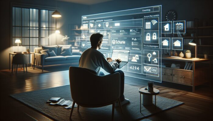 Individual reviewing online booking details on a laptop in a comfortable home office, showcasing secure payment icons and a calendar.