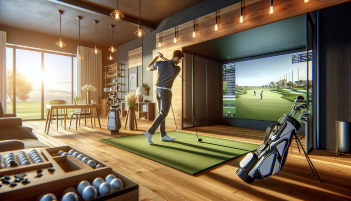 A Focused Golfer Using a High-Tech Indoor Simulator