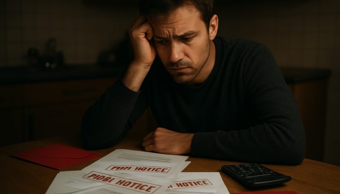 Signs Support Is Harming Your Finances: Identify The Risks | DCL Concerned person at dim table with overdue gas, electricity and water bills marked final notice
