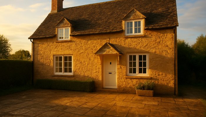 Radiant Nether Compton cottage basking in sunlight with gleaming windows and fresh linens following a meticulous cleaning.
