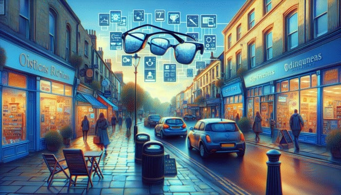 A bustling street in Yeovil showcasing various businesses with SEO-optimised signage.