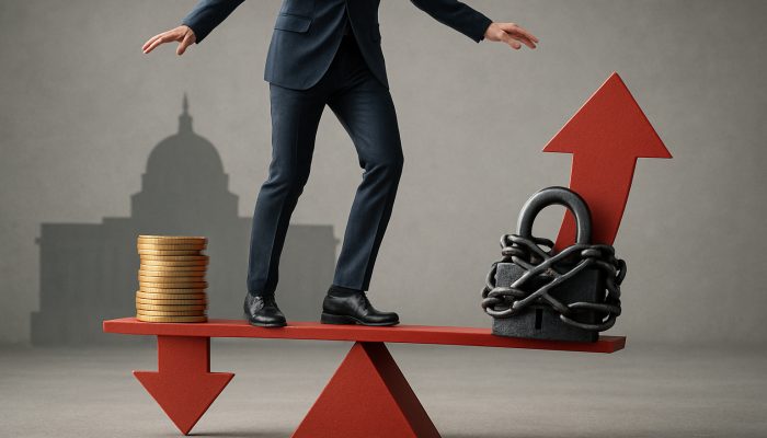 Balancing Deposit Savings and Debt Repayment: Practical Strategies | DCL Individual balancing savings coins against mortgage chains on a seesaw of rising interest rates by Bank of England